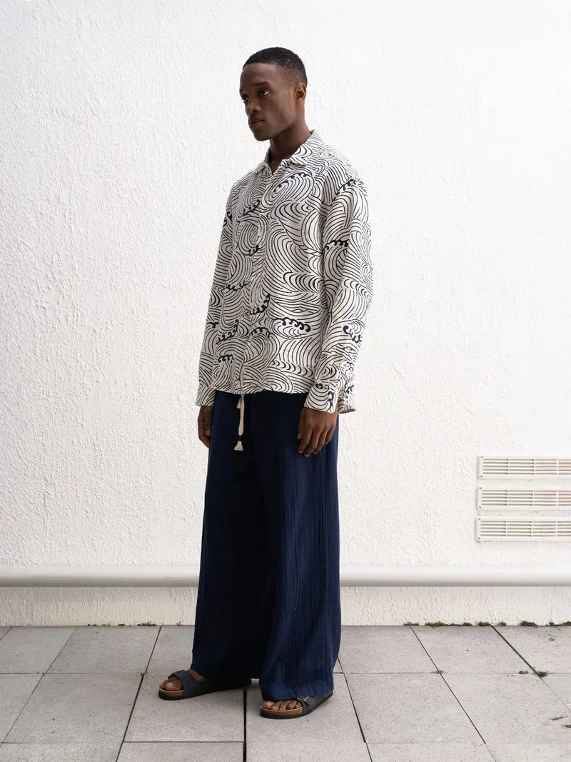 جيستو بنطلون قطني واسع الساق برباط